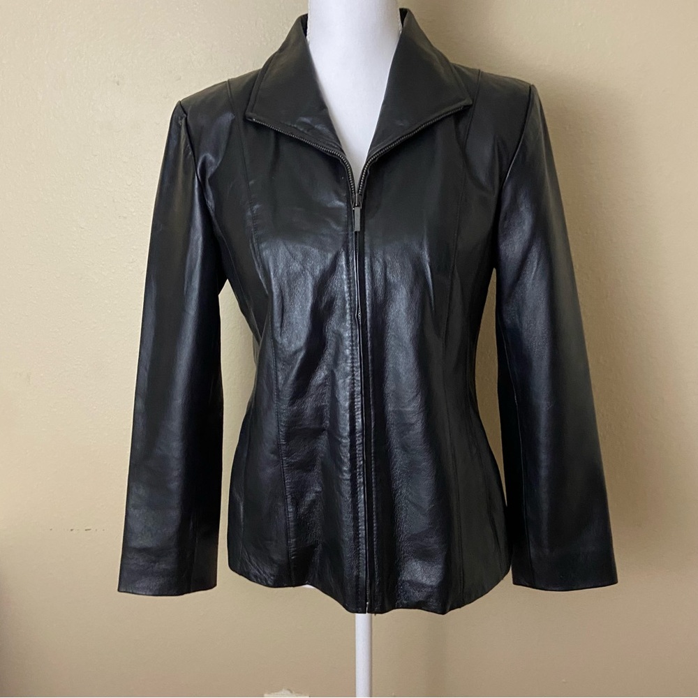 East 5th Leather Jacket, Tailored Form-fitting Cut- Black- Size Small